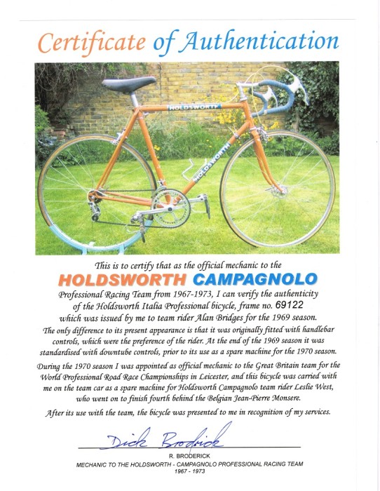 1969 Holdsworth Authentication